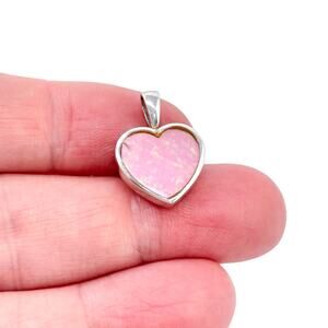 Estate Peyote Bird Sterling Silver 925 Pink Opal Heart Pendant